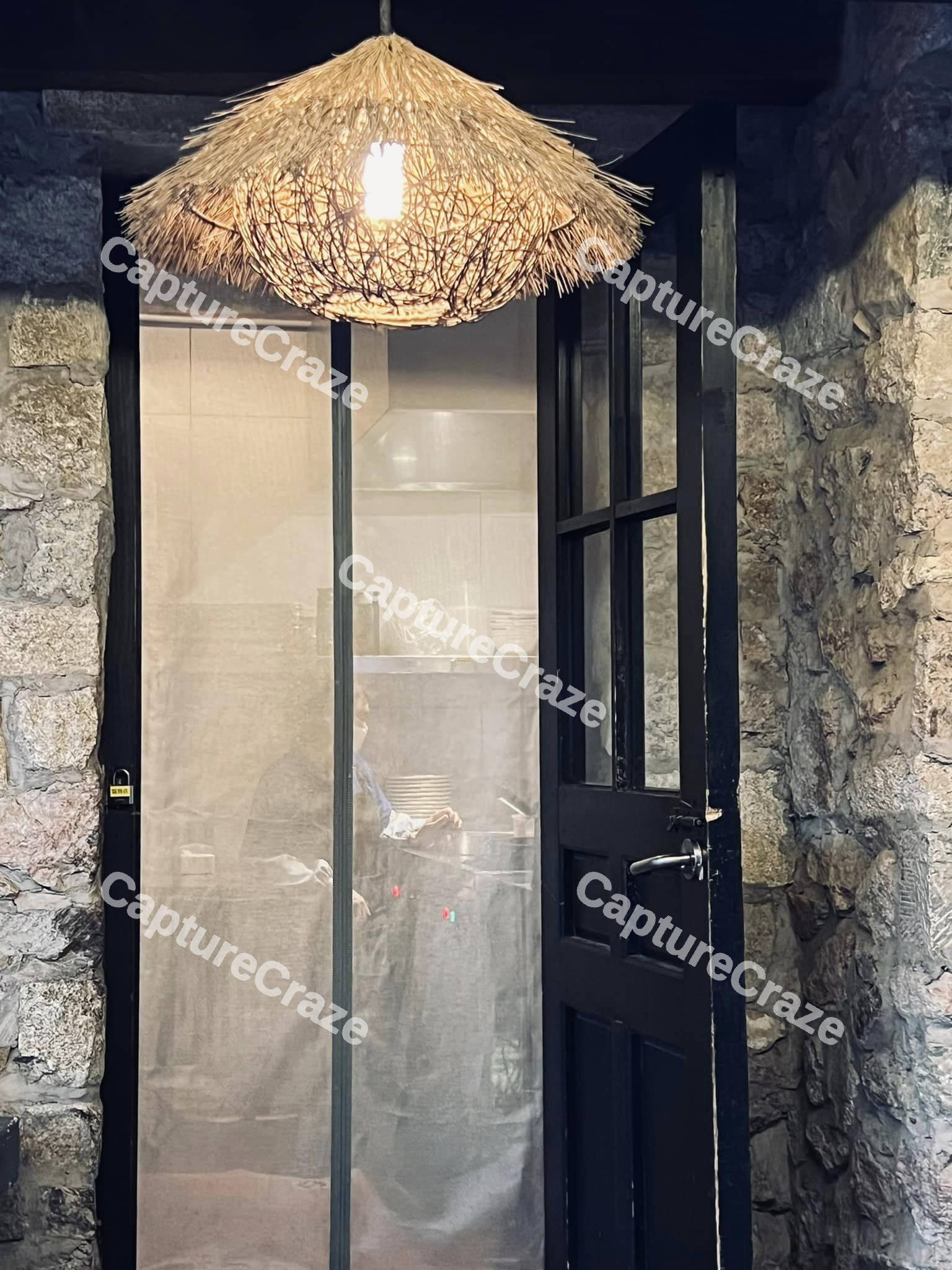 Door with a bamboo lamp